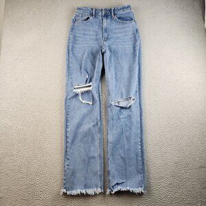 Ribcage Straight Leg Ankle Distressed Blue Denim Jeans Size 9 Cotton Blend 26x30